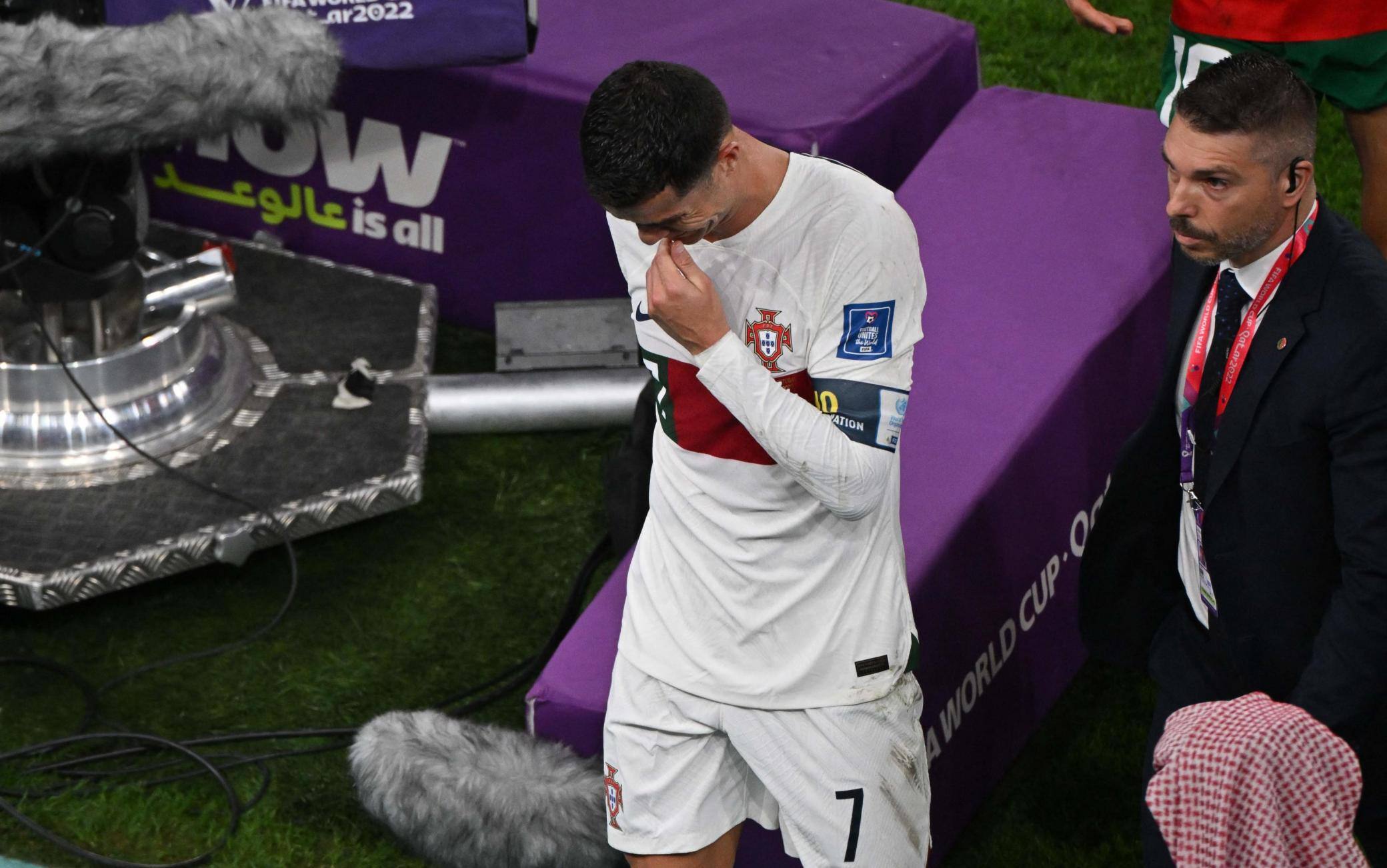 Cristiano Ronaldo disperato in campo a Doha contro il Marocco Cristiano Ronaldo