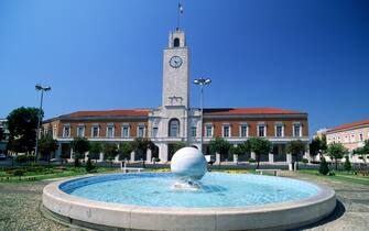 italy, lazio, latina, town hall and monument to the water, the sphere is the centre of the city, fascist architecture