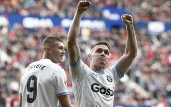 epa10957527 Girona's Viktor Tsygankov celebrates scoring the 2-3 goal during the Spanish LaLiga soccer match between CA Osasuna and Girona CF in Pamplona, Spain, 04 November 2023.  EPA/Jesus Diges