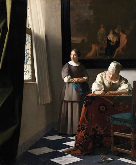  Johannes Vermeer (1632-1675), Woman Writing a Letter with Her Maid, ca.1670-72. Oil on canvas 28 x 23 13/16 in. (71.1x 60.5 cm). National Gallery of Ireland, Dublin; presented by Sir Alfred and Lady Beit, 1987 (Beit Collection)