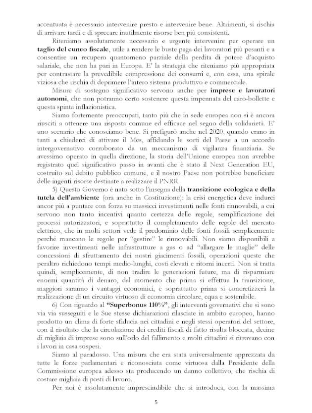 Documento Conte a Draghi