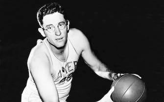 MINNEAPOLIS - 1946:  George Mikan of the Minneapolis Lakers poses for a portrait during the 1946 season in Minneapolis, Minnesota.  NOTE TO USER: User expressly acknowledges and agrees that, by downloading and/or using this Photograph, User is consenting to the terms and conditions of the Getty Images License Agreement  Mandatory Copyright Notice:  Copyright 1946 NBAE  (Photo by NBAE Photos/NBAE via Getty Images)
