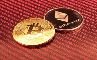 Ethereum ETH coin and Bitcoin BTC digital crypto currency