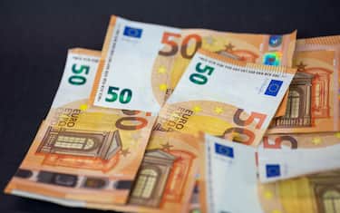 detail of fanned 50 euro banknotes