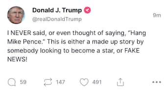 “Non ho mai detto e neanche mai pensato Impiccate Mike Pence. Questa è una storia inventata da qualcuno che voleva diventare una star, o è Fake News”. Lo afferma Donald Trump