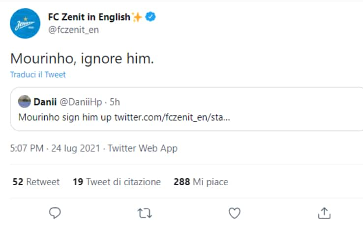 Il tweet dello Zenit