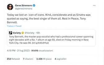Il post di Gene Simmons dedicato a Tony Bennett
