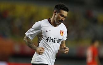 BEIJING, CHINA - AUGUST 14: Ezequiel Lavezzi #22 of Hebei China Fortune celebrates after scoring his team's goal during 2019 China Super League between Beijing Renhe and Shangdong Luneng at Beijing Fengtai Stadium on August 13, 2019 in Beijing, China. (Photo by Fred Lee/Getty Images)