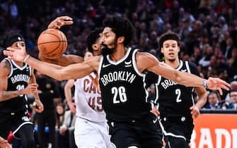 Donovan MITCHELL of Cleveland Cavaliers and Spencer DINWIDDIE of Brooklyn Nets  during the NBA match between Cleveland Cavaliers and Brooklyn Nets at Hotel Accor Arena Bercy on January 11, 2024 in Paris, France. (Photo by Sandra Ruhaut/Icon Sport/Sipa USA)