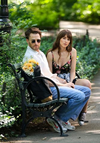 NEW YORK, NY - JUNE 03: Chris Evans and Dakota Johnson are seen on the set of "Materialists" in Uptown, Manhattan on June 03, 2024 in New York City.  (Photo by Jose Perez/Bauer-Griffin/GC Images)