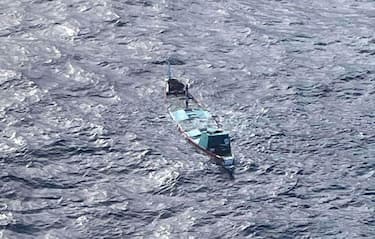 A handout photo made available by Salvamento Maritimo shows a boat's shipwreck south of El Hierro, Canary Islands, Spain, 29 April 2024. Nine castaways who were rescued by a Maritime Rescue helicopter 111 kilometers south of El Hierro are the only survivors of a wooden canoe ('cayuco') that capsized two days ago with 60 people on board. ANSA/SALVAMENTO MARITIMO / HANDOUT MANDATORY CREDIT HANDOUT EDITORIAL USE ONLY/NO SALES HANDOUT EDITORIAL USE ONLY/NO SALES