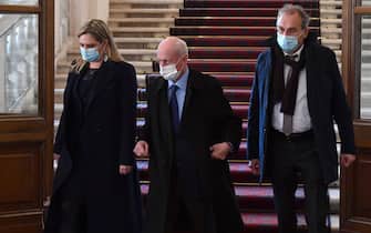 (L-R) Gruppo Misto (Mixed Group) members of the Chamber of Deputies Renate Gebhard, Bruno Tabacci, and Manfred Schullian, leave after a meeting with Italian President Sergio Mattarella at the Quirinale Palace for the first round of formal political consultations following the resignation of Prime Minister Giuseppe Conte, in Rome, Italy, 28 January 2021. ANSA/POOL/ETTORE FERRARI