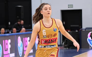 CAMPOBASSO, ITALY - 2023/04/01: Matilde Villa of Umana Reyer Venezia in action during the final game of Women's Final Eight of the Italian Cup 2023 between Famila Wuber Schio and Umana Reyer Venezia at La Molisana Arena. The Famila Wuber Schio Team beat the Umana Reyer Venezia Team with a score of 73-62, thus winning the 2023 Italian Cup. (Photo by Elena Vizzoca/SOPA Images/LightRocket via Getty Images)