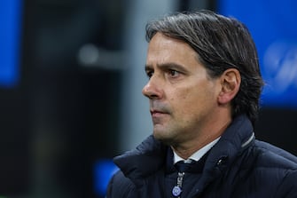 Simone Inzaghi Head Coach of FC Internazionale looks on during Serie A 2023/24 football match between FC Internazionale and US Lecce at Giuseppe Meazza Stadium, Milan, Italy on December 23, 2023