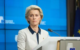 European Commission President Ursula von der Leyen at extraordinary meeting of the European Union (EU) leaders on the situation in Ukraine in Brussels, Belgium on February 24, 2022. Photo by Monasse T/ANDBZ/ABACAPRESS.COM