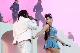 INDIO, CALIFORNIA - APRIL 16: (L-R) Don Toliver and Kali Uchis perform at the Coachella Stage during the 2023 Coachella Valley Music and Arts Festival on April 16, 2023 in Indio, California. (Photo by Monica Schipper/Getty Images for Coachella)