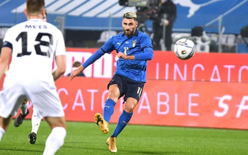 Italy's forward Vincenzo Grifo scores during the friendly match between Italy and Estonia at the Artemio Franchi stadium in Florence, Italy, 11 November 2020ANSA/CLAUDIO GIOVANNINI