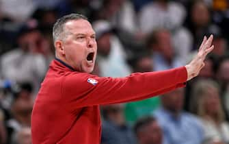 DENVER, CO - MAY 18: Denver Nuggets head coach Michael Malone screams after Jarred Vanderbilt (2) of the Los Angeles Lakers defended Michael Porter Jr. (1) physically at the basket forcing a miss during the first quarter at Ball Arena in Denver on Thursday, May 18, 2023. (Photo by AAron Ontiveroz/The Denver Post)