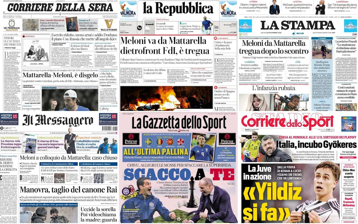 Le prime pagine dei quotidiani di oggi 20 novembre: la rassegna stampa