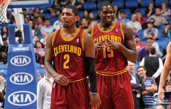 ORLANDO, FL - DECEMBER 13: Kyrie Irving #2 and Anthony Bennett #15 of the Cleveland Cavaliers look on against the Orlando Magic during the game on December 13, 2013 at Amway Center in Orlando, Florida. NOTE TO USER: User expressly acknowledges and agrees that, by downloading and or using this photograph, User is consenting to the terms and conditions of the Getty Images License Agreement. Mandatory Copyright Notice: Copyright 2013 NBAE  (Photo by Fernando Medina/NBAE via Getty Images)