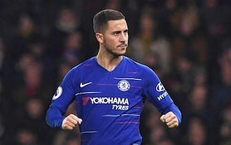 epa07249633 Chelsea's Eden Hazard reacts after he scores a scores the 1-2 goal with a penalty during the Premier League soccer match between Watford FC and Chelsea at Vicarage Road Stadium in Watford, Britain, 26 December 2018.  EPA/NEIL HALL