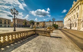 Piazza d'Italia in Sassari on a clear day, Sardinia