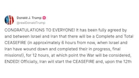 Trump annuncia il cessate il fuoco tra Iran e Israele
