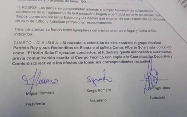Una parte del contratto di "Bigote" Lopez Una parte del contratto di "Bigote" Lopez