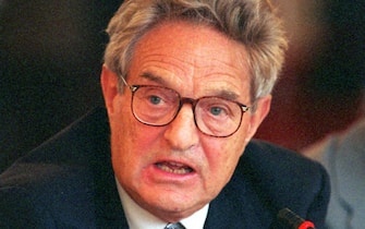 369015 01: Financier and philanthropist George Soros, who founded the Open Society Fund, speaks on the first day of the 1999 Forum 2000 conference, in Prague, Czech Republic, October 11, 1999. Czech President Vaclav Havel founded Forum 2000 as a means to bring distinguished thinkers from across the globe together to share ideas on intrinsic problems facing world civilization. (Photo by Sean Gallup)
