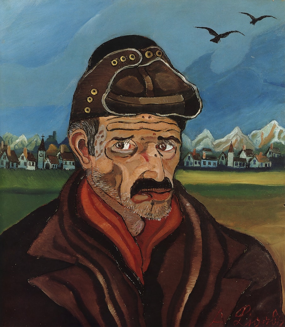 Antonio Ligabue, Autoritratto con berretto da motociclista, s.d. Olio su tavola di faesite, cm 80x70, (1954- 1955). Collezione privata