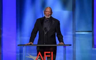 HOLLYWOOD, CALIFORNIA - APRIL 27: Morgan Freeman speaks onstage during the 49th AFI Life Achievement Award Gala Tribute celebrating Nicole Kidman at Dolby Theatre on April 27, 2024 in Hollywood, California.  (Photo by Alberto E. Rodriguez/Getty Images)