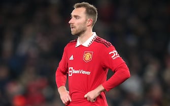 Manchester United's Christian Eriksen looks on during the Carabao Cup fourth round match at Old Trafford, Manchester. Picture date: Wednesday December 21, 2022.