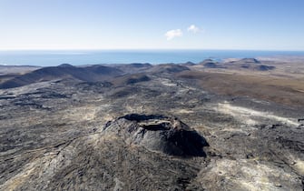 GRINDAVIK, ICELAND - APRIL 14: Aerial view of Fagradalsfjall Volcano Crater  on April 14, 2023 in Grindavik, Iceland. .(Photo by Athanasios Gioumpasis/Getty Images)
