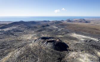 GRINDAVIK, ICELAND - APRIL 14: Aerial view of Fagradalsfjall Volcano Crater  on April 14, 2023 in Grindavik, Iceland. .(Photo by Athanasios Gioumpasis/Getty Images)