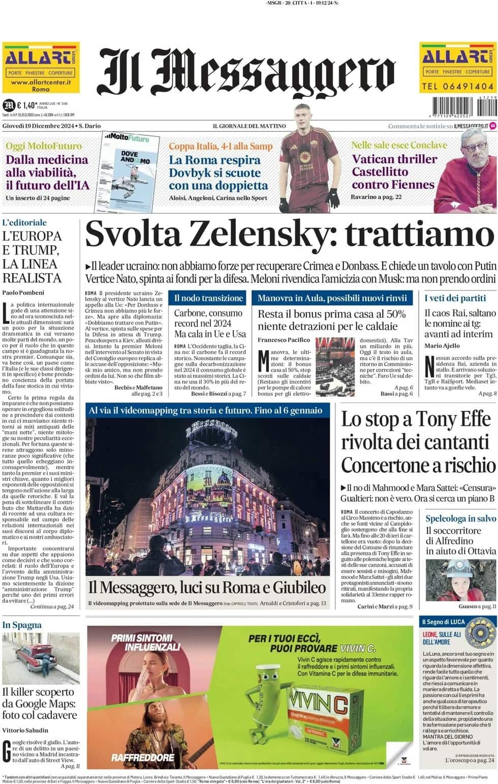 Le Prime Pagine Dei Quotidiani Di Oggi 19 Dicembre: La Rassegna Stampa ...