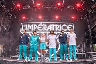 L'Impératrice performs on The Sutro Stage during the Outside Lands 2023 Music and Arts Festival held in Golden Gate Bridge Park in San Francisco, CA on August 12, 2023. (Photo by Alive Coverage/Sipa USA)