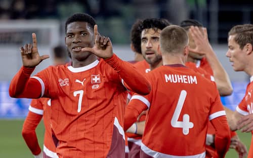 St.Gallen, Switzerland, March 25st 2025: Goalscorer Breel Embolo (7 SUI) during the friendly match between Switzerland and Luxembourg at Kybunpark in St.Gallen, Switzerland. Philipp Kresnik (Philipp Kresnik SPP) PUBLICATIONxNOTxINxBRAxMEX Copyright: xPhilippxKresnikx xSPPx spp-en-PhKrSp-_KRE5318-Verbessert-RR-2