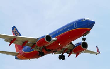Southwest airlines Boeing 737 aircraft on final approach to the Boise Airport, Idaho, USA.