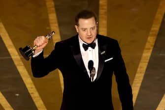 HOLLYWOOD, CALIFORNIA - MARCH 12: Brendan Fraser accepts the Best Actor award for "The Whale" onstage during the 95th Annual Academy Awards at Dolby Theatre on March 12, 2023 in Hollywood, California. (Photo by Kevin Winter/Getty Images)