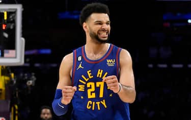 Los Angeles, CA - May 20:  Jamal Murray #27 of the Denver Nuggets reacts after a three point basket against the Los Angeles Lakers in the second half of game 3 of a Western Conference finals NBA playoff basketball game at Crypto.com Arena in Los Angeles on Saturday, May 20, 2023. (Photo by Keith Birmingham, Pasadena Star-News/ SCNG)