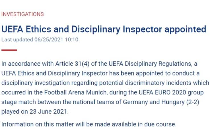 Il comunicato Uefa sull'apertura dell'indagine su potenziali episodi razzisti in Germania-Ungheria