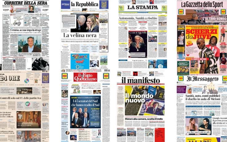 Le prime pagine dei quotidiani di oggi 25 gennaio la rassegna