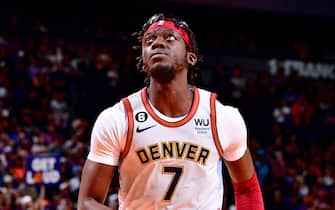 PHOENIX, AZ - MARCH 31: Reggie Jackson #7 of the Denver Nuggets looks on during the game against the Phoenix Suns  on March 31, 2022 at Footprint Center in Phoenix, Arizona. NOTE TO USER: User expressly acknowledges and agrees that, by downloading and or using this photograph, user is consenting to the terms and conditions of the Getty Images License Agreement. Mandatory Copyright Notice: Copyright 2022 NBAE (Photo by Barry Gossage/NBAE via Getty Images)