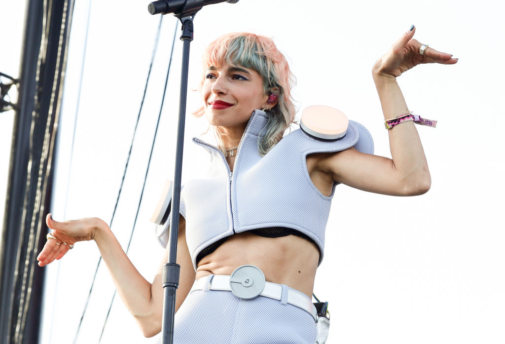 INDIO, CALIFORNIA - APRIL 19: (FOR EDITORIAL USE ONLY) Flore Benguigui of L'ImpÃ©ratrice performs at the Outdoor Theatre during the 2024 Coachella Valley Music and Arts Festival at Empire Polo Club on April 19, 2024 in Indio, California. (Photo by Arturo Holmes/Getty Images for Coachella)