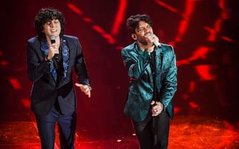 SANREMO, ITALY - FEBRUARY 10:  Ermal Meta  and Fabrizio Moro attend the closing night of the 68. Sanremo Music Festival on February 10, 2018 in Sanremo, Italy.  (Photo by Daniele Venturelli/Getty Images)