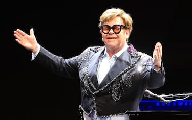 LIVERPOOL, ENGLAND - MARCH 23: (EDITORIAL USE ONLY) Elton John performs during the first UK stop on his "Farewell Yellow Brick Road" Tour at M&S Bank Arena on March 23, 2023 in Liverpool, England. (Photo by Cameron Smith/Getty Images)