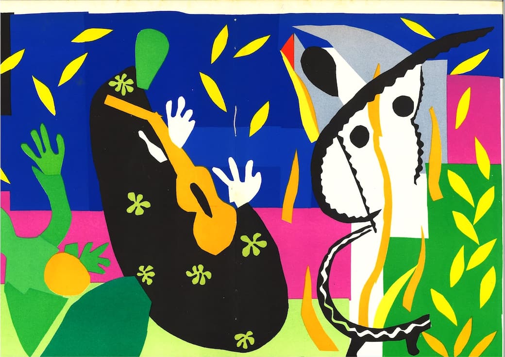 Henri MATISSE, La Tristesse du Roi, Matisse: Dernières Œuvres, 1950 – 1954. (VERVE Vol. IX, No. 35-36. 1958), Éditions de la revue Verve, Paris 1958. Litografia a colori, 37, 5 x 53 cm