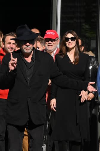 LYON, FRANCE - OCTOBER 22: Tim Burton and Monica Bellucci attend the Re-production Of Silent Documentary Film Directed In 1895 By Late French Filmmaker Louis Lumiere during the 14th Film Festival Lumiere on October 22, 2022 in Lyon, France. (Photo by Stephane Cardinale - Corbis/Corbis via Getty Images)