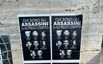 Manifesti affissi all'università La Sapienza di Roma sulla vicenda Cospito, 03 febbraio 2023.     ANSA / GIULIA MARRAZZO