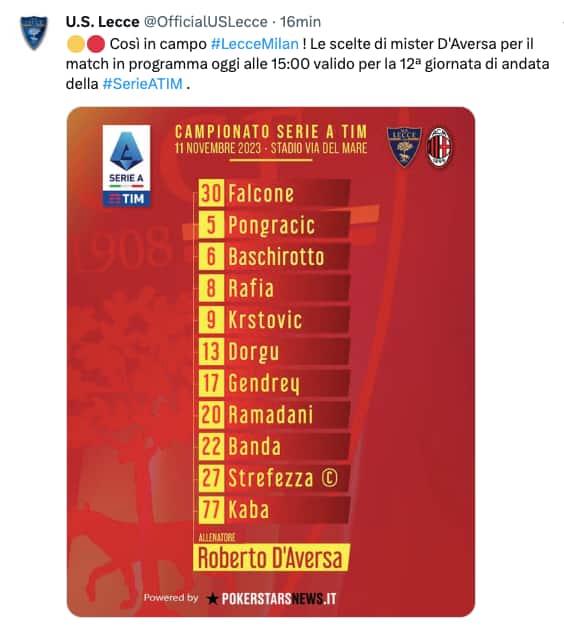 Twitter @OfficialUSLecce